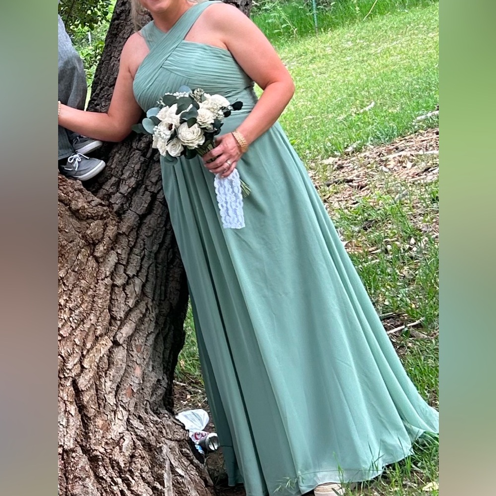 Azazie bridesmaids dress in matcha green